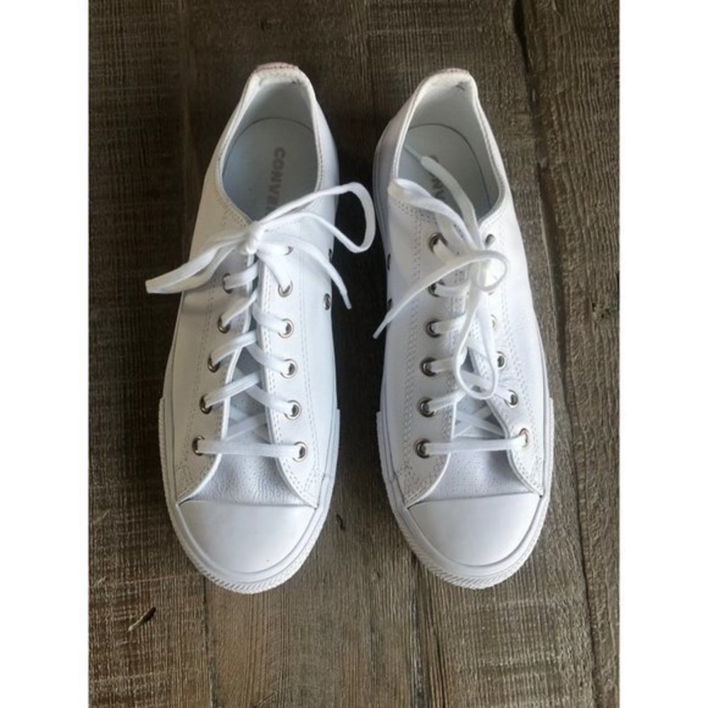 CONVERSE chuck taylor all star leather kids white Low SHOES SIZE 6 - Picture 2 of 7